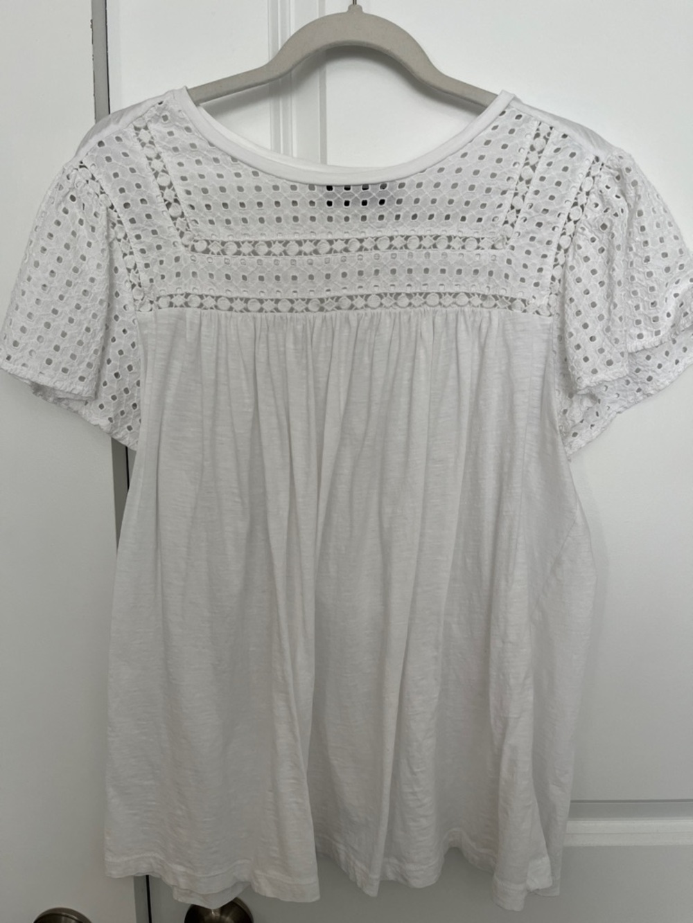 Lane Bryant White Eyelet Crochet Yoke Blouse